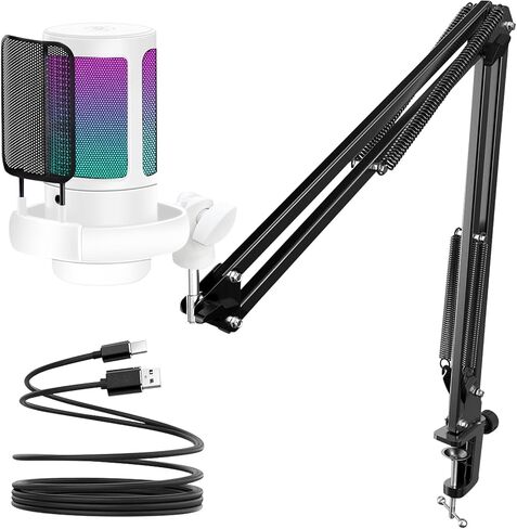 KingSom Gaming USB Microphone,Noise Cancellation Condenser Mic with Boom Arm,Podcast Microphones RGB Computer Mic,Streaming Microphone with Pop Filter, Mute Button,Gain for Recording,Discord,YouTube in Saudi Arabia