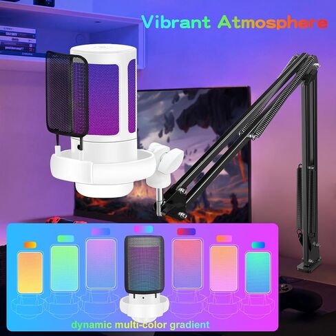 KingSom Gaming USB Microphone,Noise Cancellation Condenser Mic with Boom Arm,Podcast Microphones RGB Computer Mic,Streaming Microphone with Pop Filter, Mute Button,Gain for Recording,Discord,YouTube in Saudi Arabia