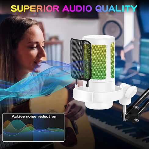 KingSom Gaming USB Microphone,Noise Cancellation Condenser Mic with Boom Arm,Podcast Microphones RGB Computer Mic,Streaming Microphone with Pop Filter, Mute Button,Gain for Recording,Discord,YouTube in Saudi Arabia