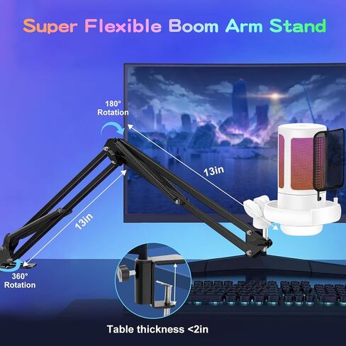 KingSom Gaming USB Microphone,Noise Cancellation Condenser Mic with Boom Arm,Podcast Microphones RGB Computer Mic,Streaming Microphone with Pop Filter, Mute Button,Gain for Recording,Discord,YouTube in Saudi Arabia