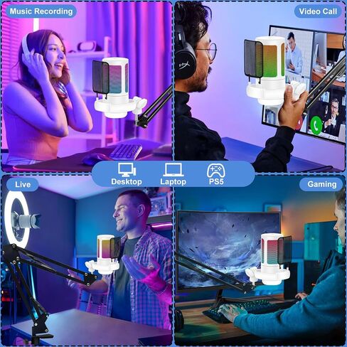 KingSom Gaming USB Microphone,Noise Cancellation Condenser Mic with Boom Arm,Podcast Microphones RGB Computer Mic,Streaming Microphone with Pop Filter, Mute Button,Gain for Recording,Discord,YouTube in Saudi Arabia