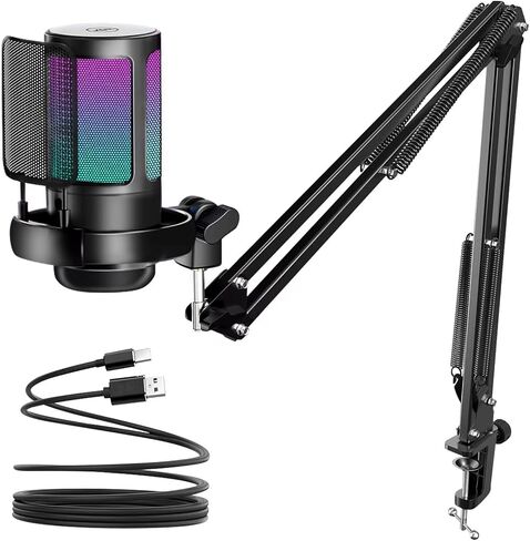 KingSom Gaming USB Microphone,Noise Cancellation Condenser Mic with Boom Arm,Podcast Microphones RGB Computer Mic,Streaming Microphone with Pop Filter, Mute Button,Gain for Recording,Discord,YouTube in Saudi Arabia