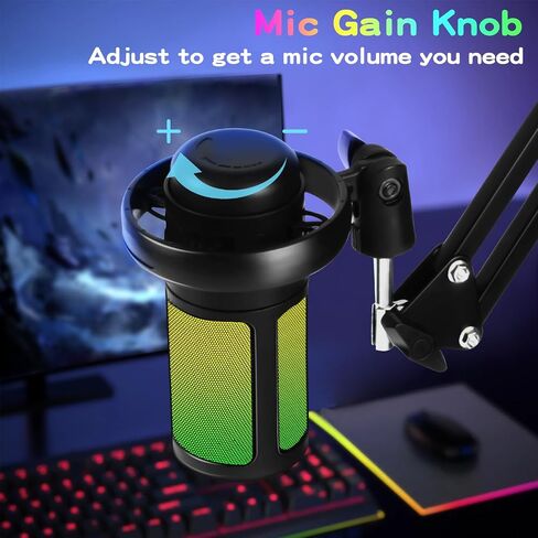 KingSom Gaming USB Microphone,Noise Cancellation Condenser Mic with Boom Arm,Podcast Microphones RGB Computer Mic,Streaming Microphone with Pop Filter, Mute Button,Gain for Recording,Discord,YouTube in Saudi Arabia