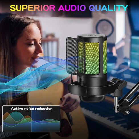 KingSom Gaming USB Microphone,Noise Cancellation Condenser Mic with Boom Arm,Podcast Microphones RGB Computer Mic,Streaming Microphone with Pop Filter, Mute Button,Gain for Recording,Discord,YouTube in Saudi Arabia