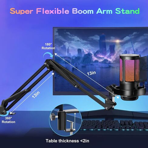 KingSom Gaming USB Microphone,Noise Cancellation Condenser Mic with Boom Arm,Podcast Microphones RGB Computer Mic,Streaming Microphone with Pop Filter, Mute Button,Gain for Recording,Discord,YouTube in Saudi Arabia