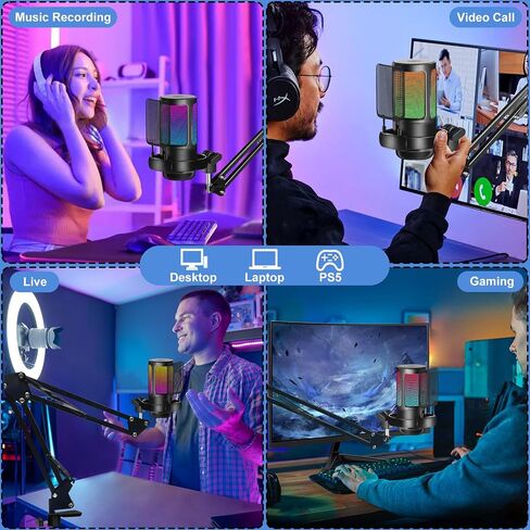 KingSom Gaming USB Microphone,Noise Cancellation Condenser Mic with Boom Arm,Podcast Microphones RGB Computer Mic,Streaming Microphone with Pop Filter, Mute Button,Gain for Recording,Discord,YouTube in Saudi Arabia