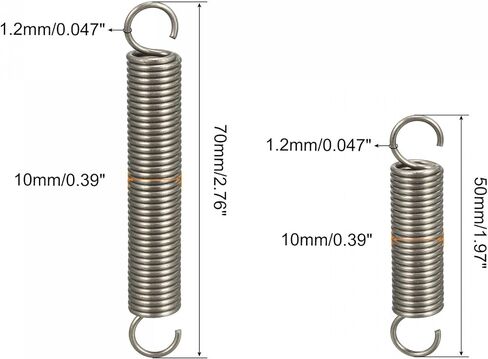 uxcell Tension Spring, 1.2x10x50mm 1.2x10x70mm Spring Steel Small Dual Hook Tension Spring 4pcs in Saudi Arabia
