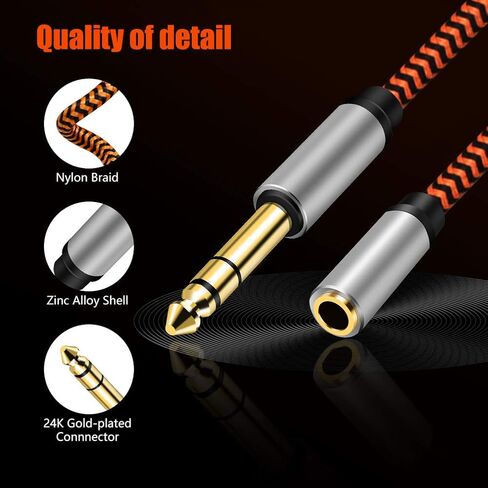 6.35 Male to Female 3.5 Headphones Adapter 12ft,LiuTian TRS 1/4 to 3.5mm Stereo Cord 6.35mm 1/4 Male to 3.5mm 1/8 Female for Amplifiers, Guitar Amp, Piano, Home Theater Devices, or Mixing Console. in Kuwait