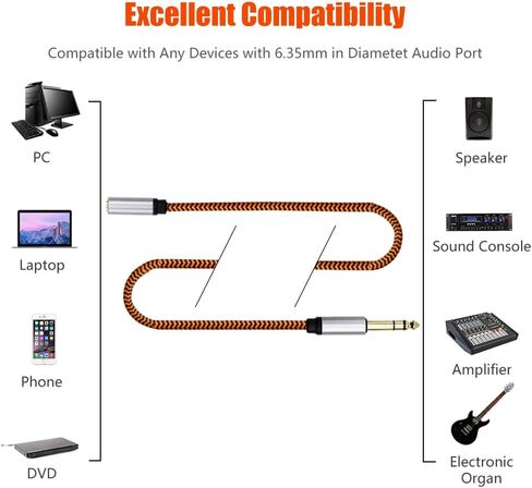 6.35 Male to Female 3.5 Headphones Adapter 12ft,LiuTian TRS 1/4 to 3.5mm Stereo Cord 6.35mm 1/4 Male to 3.5mm 1/8 Female for Amplifiers, Guitar Amp, Piano, Home Theater Devices, or Mixing Console. in Kuwait
