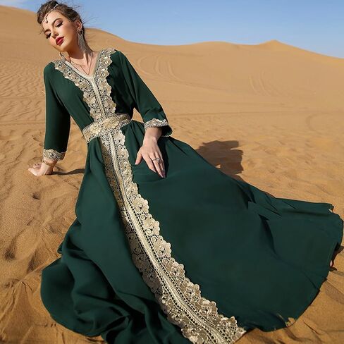 IBAKOM عباية للنساء دانتيل زهري فستان مغربي عرقي فستان مسلم دبي ملابس إسلامية زفاف عيد رمضان جلابية in Saudi Arabia