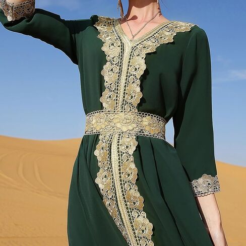 IBAKOM عباية للنساء دانتيل زهري فستان مغربي عرقي فستان مسلم دبي ملابس إسلامية زفاف عيد رمضان جلابية in Saudi Arabia