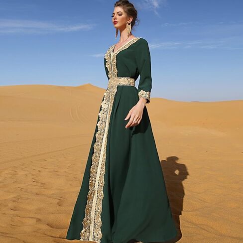 IBAKOM عباية للنساء دانتيل زهري فستان مغربي عرقي فستان مسلم دبي ملابس إسلامية زفاف عيد رمضان جلابية in Saudi Arabia