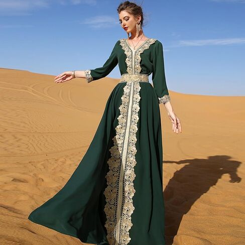 IBAKOM عباية للنساء دانتيل زهري فستان مغربي عرقي فستان مسلم دبي ملابس إسلامية زفاف عيد رمضان جلابية in Saudi Arabia