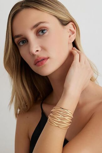 CLASSYZINT Dainty Gold/Silver Muilt-layer Cuff Bangle Bracelets For Women Adjustable Thin Minimalist Open Cuff Bracelet in Saudi Arabia