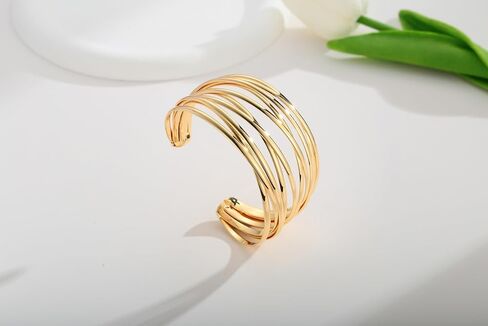 CLASSYZINT Dainty Gold/Silver Muilt-layer Cuff Bangle Bracelets For Women Adjustable Thin Minimalist Open Cuff Bracelet in Saudi Arabia
