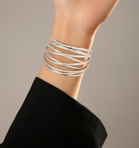 CLASSYZINT Dainty Gold/Silver Muilt-layer Cuff Bangle Bracelets For Women Adjustable Thin Minimalist Open Cuff Bracelet in Saudi Arabia