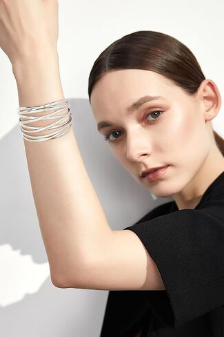 CLASSYZINT Dainty Gold/Silver Muilt-layer Cuff Bangle Bracelets For Women Adjustable Thin Minimalist Open Cuff Bracelet in Saudi Arabia