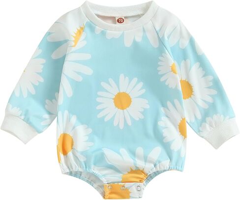 Hoanselay Newborn Infant Baby Girl Daisy T Shirt Romper Long Sleeve Oversized Rompers Bodysuit Bubble Onesie Top Fall Clothes in Saudi Arabia