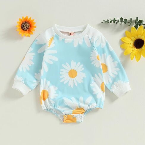 Hoanselay Newborn Infant Baby Girl Daisy T Shirt Romper Long Sleeve Oversized Rompers Bodysuit Bubble Onesie Top Fall Clothes in Saudi Arabia