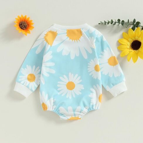 Hoanselay Newborn Infant Baby Girl Daisy T Shirt Romper Long Sleeve Oversized Rompers Bodysuit Bubble Onesie Top Fall Clothes in Saudi Arabia