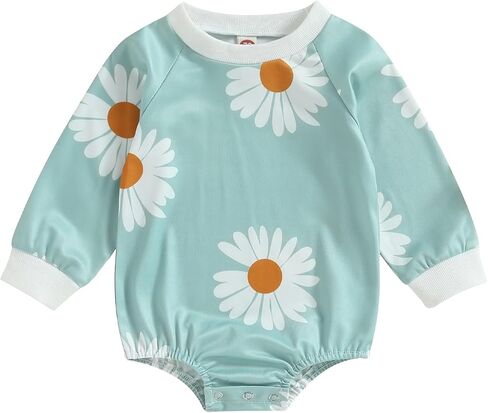 Hoanselay Newborn Infant Baby Girl Daisy T Shirt Romper Long Sleeve Oversized Rompers Bodysuit Bubble Onesie Top Fall Clothes in Saudi Arabia