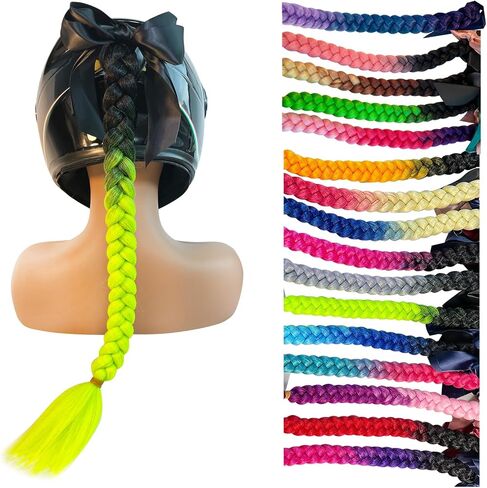 Helmet Hair Helmet Pigtails Gradient Ramp Helmet Braids Ponytail with Suction Cup for Motorcycle Bike 1PC (Helmet NOT Included) in Kuwait