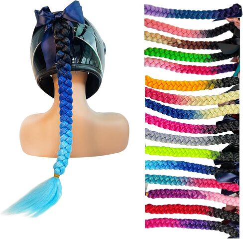 Helmet Hair Helmet Pigtails Gradient Ramp Helmet Braids Ponytail with Suction Cup for Motorcycle Bike 1PC (Helmet NOT Included) in Kuwait
