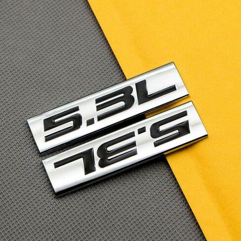 Pair Set 5.3L Engine Badge Sticker Fender Trunk Sport Emblem Decal 3M Adhesive Nameplate Sticker Suitable for Hood Fender Door Trunk Interior (Chrome Black) in Saudi Arabia