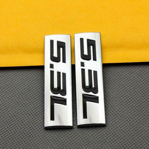 Pair Set 5.3L Engine Badge Sticker Fender Trunk Sport Emblem Decal 3M Adhesive Nameplate Sticker Suitable for Hood Fender Door Trunk Interior (Chrome Black) in Saudi Arabia