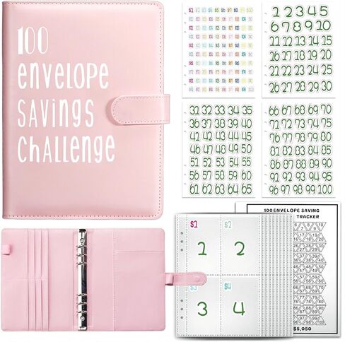 100 Envelope Challenge Binder, A5 Magnetic Money Saving Binder Buckle, Fun Way to Save $5,050, Couple'S Challenge Savings Challenges Book With Envelopes (Pink) in Saudi Arabia