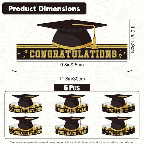 6 قطع من قبعات التخرج الورقية باللونين الذهبي والأسود للأطفال، تاج ورقي قابل للتعديل، عصابة رأس لحفلات التخرج للطلاب in Kuwait