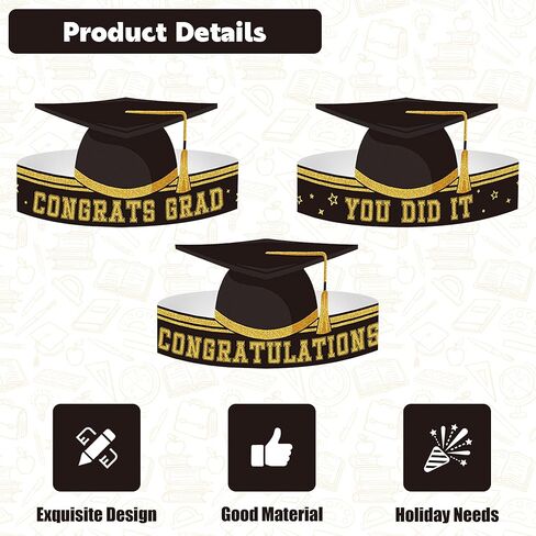 6 قطع من قبعات التخرج الورقية باللونين الذهبي والأسود للأطفال، تاج ورقي قابل للتعديل، عصابة رأس لحفلات التخرج للطلاب in Kuwait