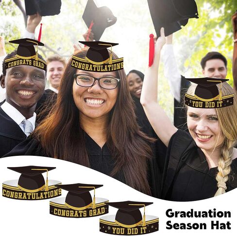 6 قطع من قبعات التخرج الورقية باللونين الذهبي والأسود للأطفال، تاج ورقي قابل للتعديل، عصابة رأس لحفلات التخرج للطلاب in Kuwait