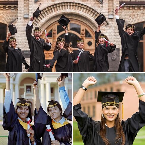 6 قطع من قبعات التخرج الورقية باللونين الذهبي والأسود للأطفال، تاج ورقي قابل للتعديل، عصابة رأس لحفلات التخرج للطلاب in Kuwait