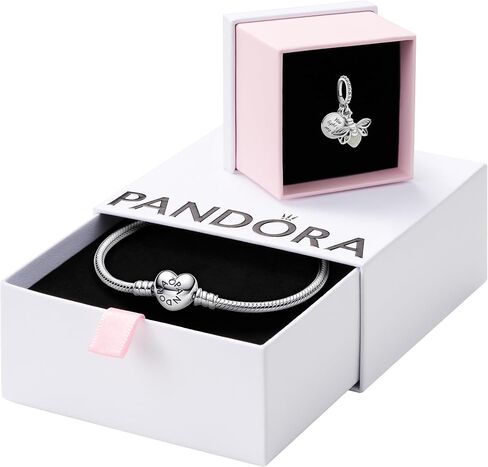 Pandora Jewelry Bundle with Gift Box - Glow-in-the-Dark Firefly Dangle Charm & Moments Sterling Silver Snake Chain Charm Bracelet with Heart Clasp, 9.0" - Gift for Women in Saudi Arabia