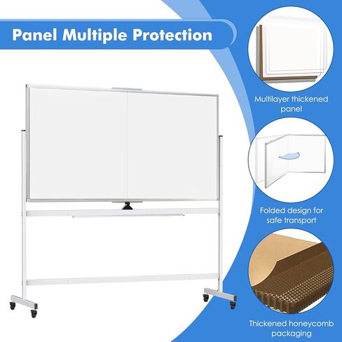 Double Sided Rolling Whiteboard, 72 x 40 Large White Board with Stands, 360° Reversible Magnetic Dry Erase Board on Wheels for School, Classroom, Office in Kuwait