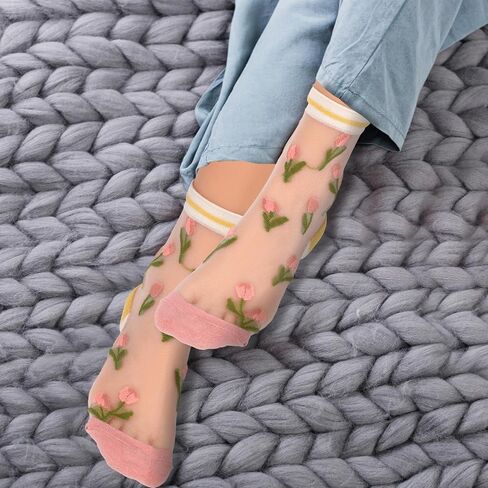 3 Pairs Sheer Socks Women Mesh Socks Women Tulle Socks Lace Socks Summer Transparent Elastic Jacquard Crystal Glass Socks Womens Crew Socks Cute Mesh See Through Ankle Socks Nylon Dress Socks in Saudi Arabia