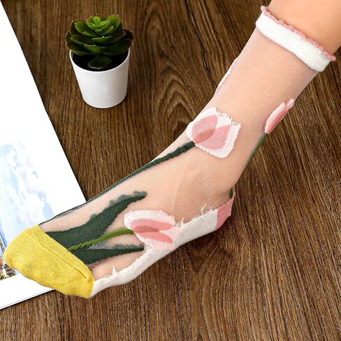 3 Pairs Sheer Socks Women Mesh Socks Women Tulle Socks Lace Socks Summer Transparent Elastic Jacquard Crystal Glass Socks Womens Crew Socks Cute Mesh See Through Ankle Socks Nylon Dress Socks in Saudi Arabia
