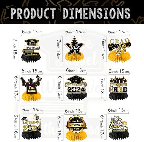 9Pcs Masters Graduation Decorations Honeycomb Centerpiece, 3D Black Gold Mastered It Class Of Mastered It Graduation Decorations Honeycomb Centerpiece, Masters Degree Graduation Decorations in Saudi Arabia