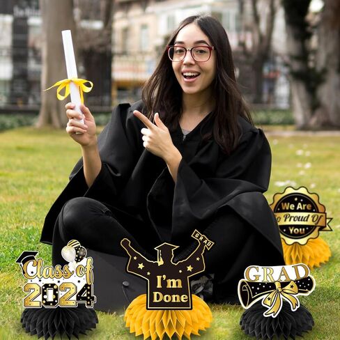 9Pcs Masters Graduation Decorations Honeycomb Centerpiece, 3D Black Gold Mastered It Class Of Mastered It Graduation Decorations Honeycomb Centerpiece, Masters Degree Graduation Decorations in Saudi Arabia