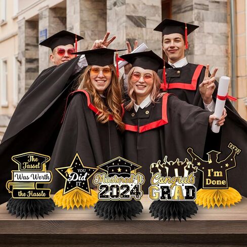 9Pcs Masters Graduation Decorations Honeycomb Centerpiece, 3D Black Gold Mastered It Class Of Mastered It Graduation Decorations Honeycomb Centerpiece, Masters Degree Graduation Decorations in Saudi Arabia