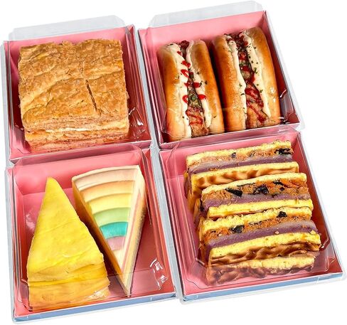 30 Pack Pink Square Charcuterie Box with Clear Secure Lids,6.4×5.7inch Cardboard Bakery Safe Boxes for Food Small Dessert To-go Boxes,Bento Take out Paper Box Sandwich Cake Slice Container, Pack of 30 in Saudi Arabia