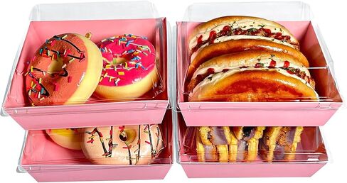 30 Pack Pink Square Charcuterie Box with Clear Secure Lids,6.4×5.7inch Cardboard Bakery Safe Boxes for Food Small Dessert To-go Boxes,Bento Take out Paper Box Sandwich Cake Slice Container, Pack of 30 in Saudi Arabia
