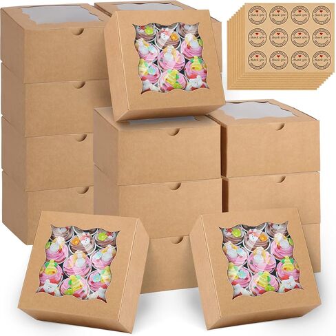 100 Packs Bakery Boxes with Window 6 x 6 x 3 Inch Small Cookie Boxes Mini Macaron Boxes for Packaging Dessert Boxes Pastry Boxes Treat Boxes with Window Cake Box Pie Boxes with 100 Stickers(White) in Saudi Arabia