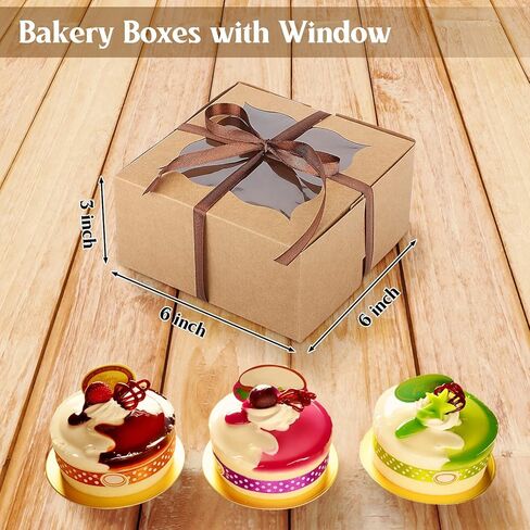 100 Packs Bakery Boxes with Window 6 x 6 x 3 Inch Small Cookie Boxes Mini Macaron Boxes for Packaging Dessert Boxes Pastry Boxes Treat Boxes with Window Cake Box Pie Boxes with 100 Stickers(White) in Saudi Arabia