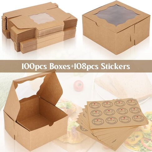 100 Packs Bakery Boxes with Window 6 x 6 x 3 Inch Small Cookie Boxes Mini Macaron Boxes for Packaging Dessert Boxes Pastry Boxes Treat Boxes with Window Cake Box Pie Boxes with 100 Stickers(White) in Saudi Arabia