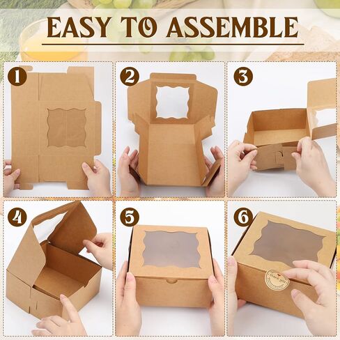100 Packs Bakery Boxes with Window 6 x 6 x 3 Inch Small Cookie Boxes Mini Macaron Boxes for Packaging Dessert Boxes Pastry Boxes Treat Boxes with Window Cake Box Pie Boxes with 100 Stickers(White) in Saudi Arabia