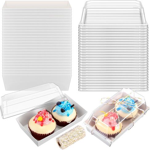 150 Pcs Paper Charcuterie Boxes with Clear Lids and Cotton Rope 5.5 Inches Disposable Food Containers Bakery Boxes for Dessert, Sandwich, Cupcake, Cookie, Chocolate, Strawberry (White) in Saudi Arabia