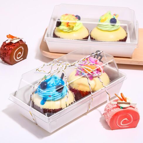 150 Pcs Paper Charcuterie Boxes with Clear Lids and Cotton Rope 5.5 Inches Disposable Food Containers Bakery Boxes for Dessert, Sandwich, Cupcake, Cookie, Chocolate, Strawberry (White) in Saudi Arabia