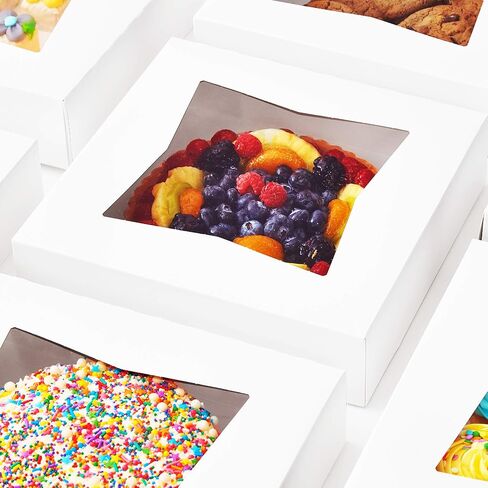 Gourmet 10in White Bakery Box 1 Pack/SINGLE BOX. Cute Window Display for Pies, Cakes, Cupcakes, Pastries. Transport Baked Goods With a Sturdy Carrier. Give Sweet Holiday Gifts at Work or School in Saudi Arabia